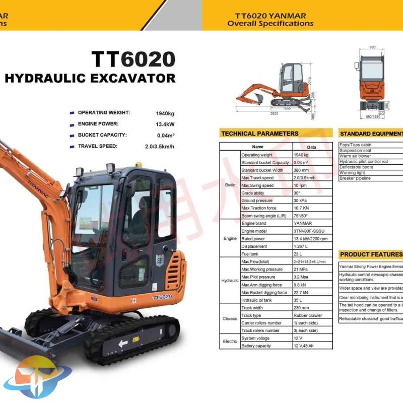The TT6020 mini excavator with YANMAR powerful engine, easy to operate for sale
