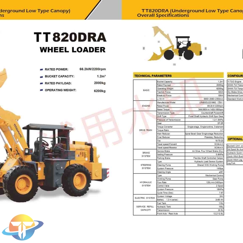 The TT820DRA Wheeled Underground Low Type Enclosed Cabin Loader with YI TUO Engine for sale