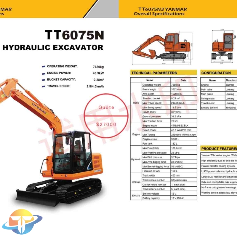 The TT6075N mini excavator with the Yanmar TNVseries engine is now on sale at a discounted price.