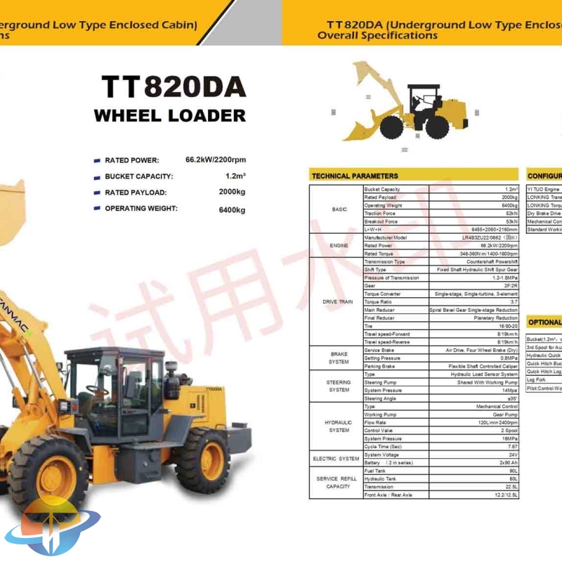 The TT820DA Wheeled Underground Low Type Enclosed Cabin Loader with YI TUO Engine for sale